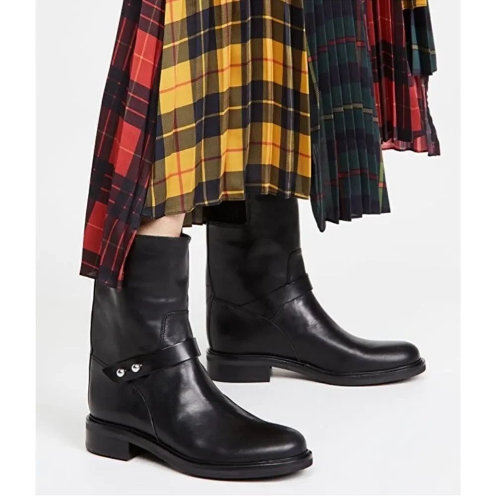 Rag & Bone Slayton Black Leather Moto Boots Size 7 EU37